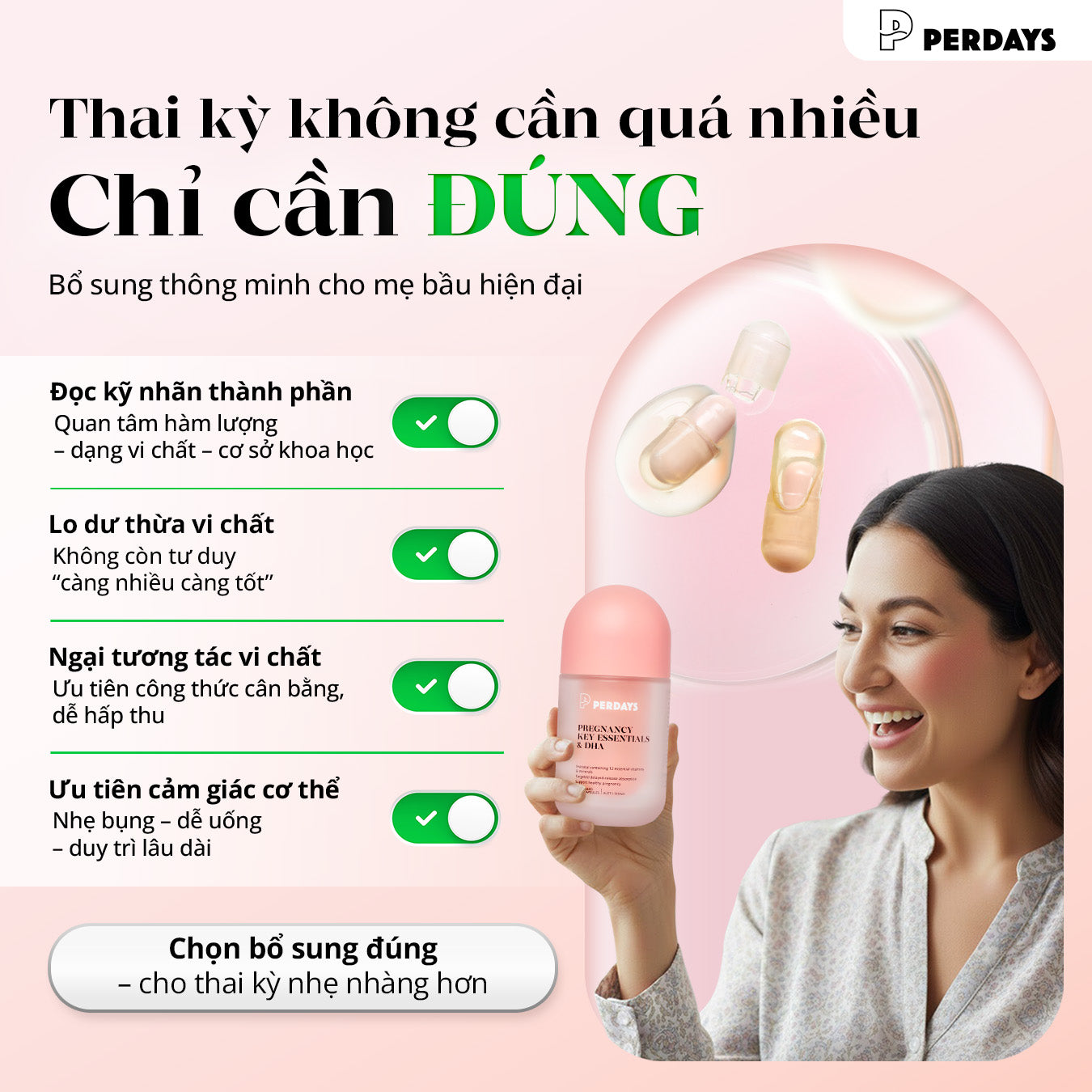 Viên uống bổ sung Vitamin Tổng Hợp & DHA - PERDAYS Pregnancy Key Essentials & DHA
