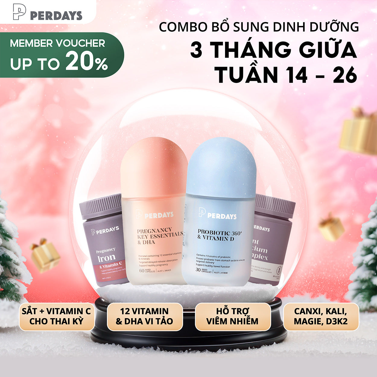 3 Tháng Giữa Thai Kỳ – Dinh Dưỡng Hoàn Hảo Cho Sự Phát Triển Của Bé Yêu - COMBO 4 LỌ