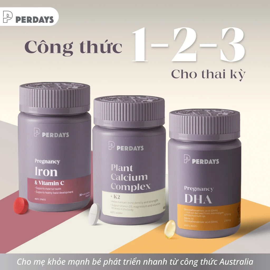 Combo Sắt + Canxi + DHA cho mẹ bầu - Bổ sung dưỡng chất hỗ trợ thai kỳ - [COMBO 3 LỌ]