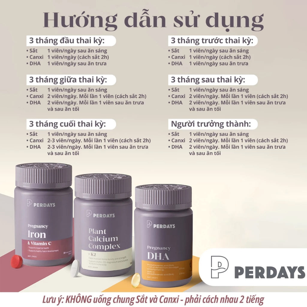 Combo Sắt + Canxi + DHA cho mẹ bầu - Bổ sung dưỡng chất hỗ trợ thai kỳ - [COMBO 3 LỌ]