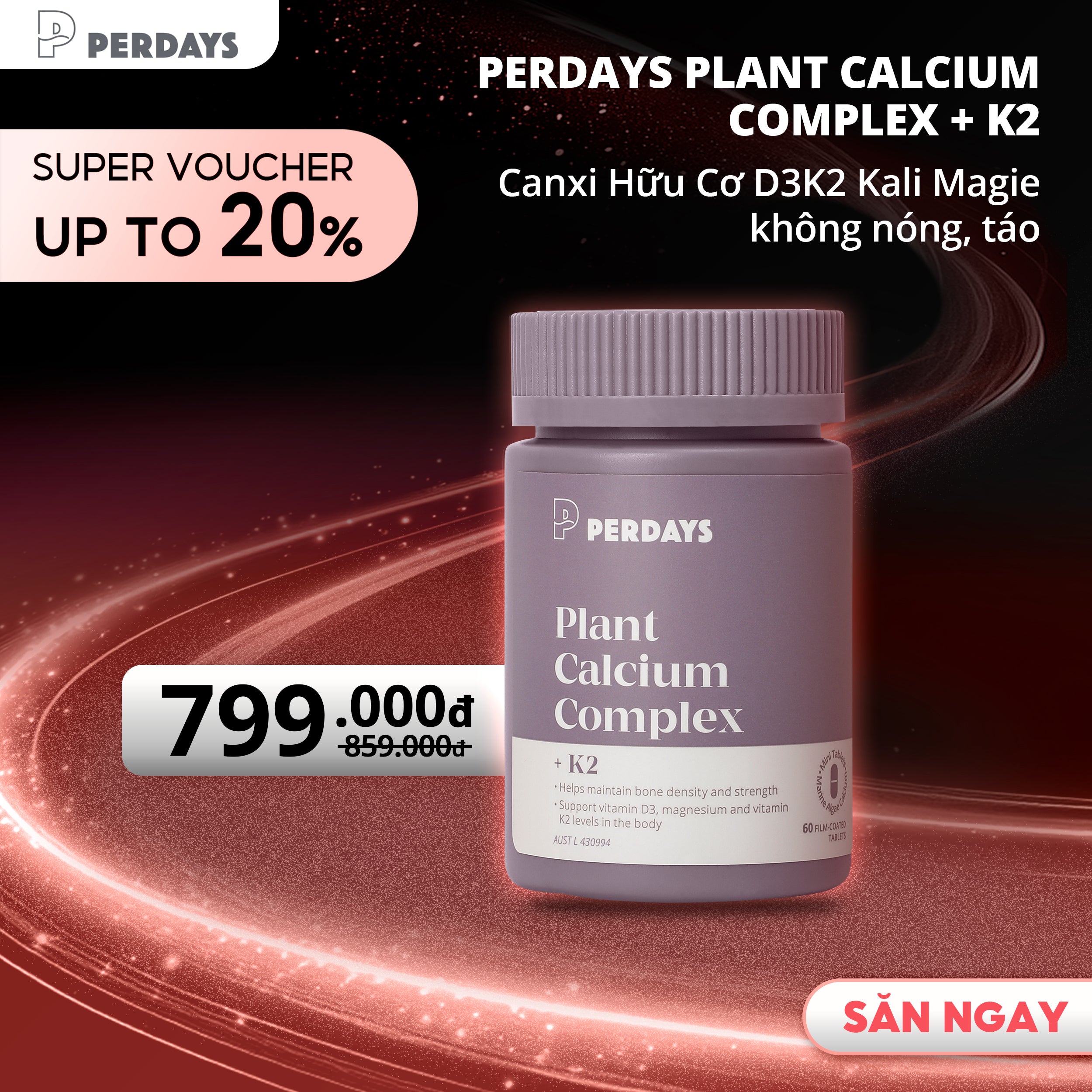Canxi Hữu Cơ Tảo Biển Đỏ - PERDAYS Plant Calcium Complex + K2