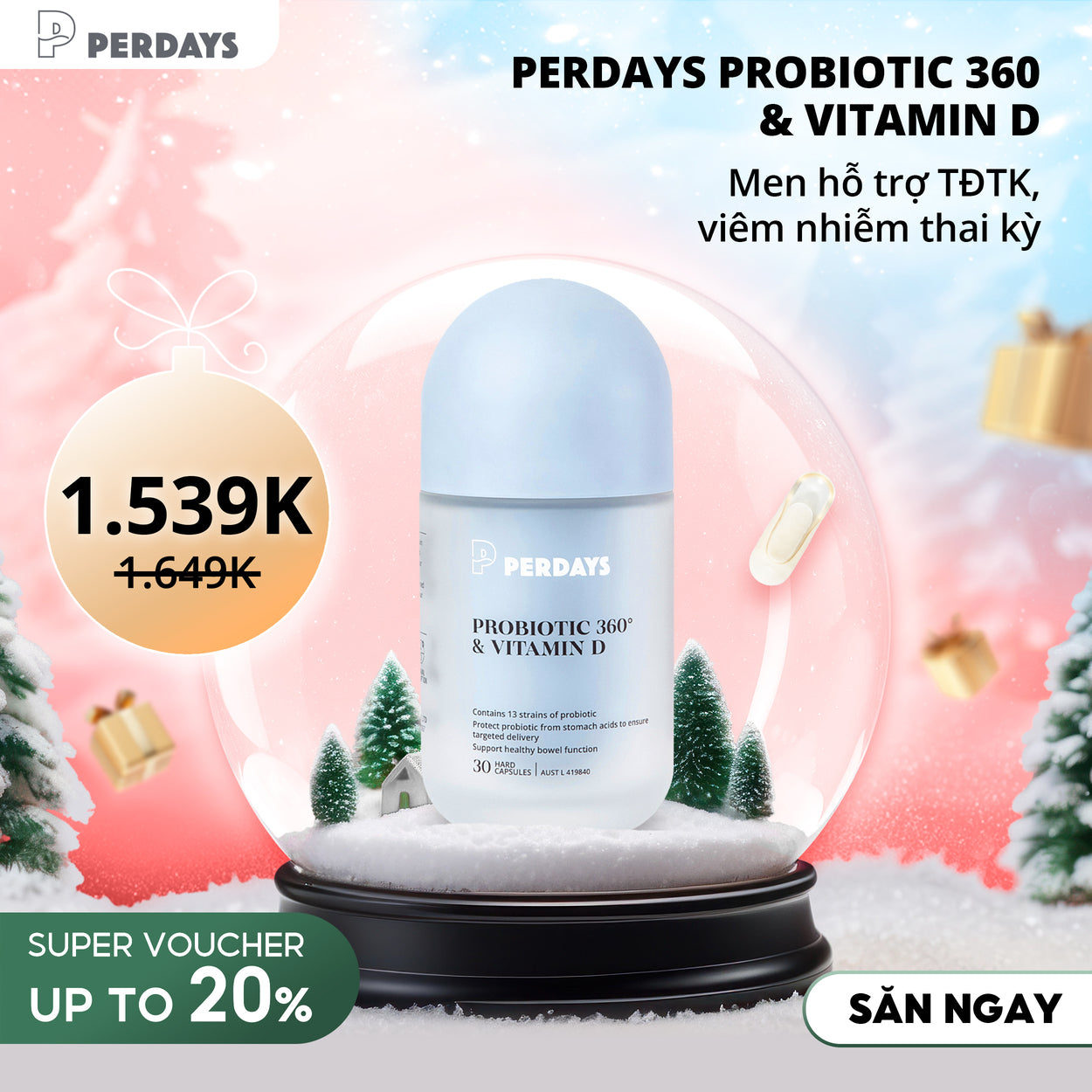 Men Vi Sinh Cho Mẹ Bầu - PERDAYS Probiotic 360 & Vitamin D