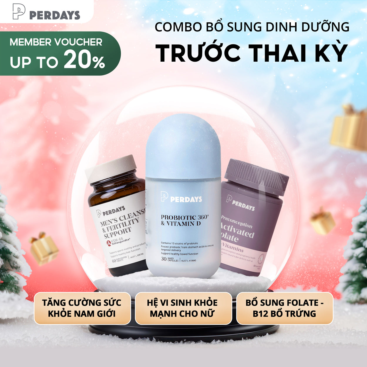 Chuẩn Bị Sức Khỏe Toàn Diện Cho Mẹ & Ba – Sẵn Sàng Đón Thiên Thần Nhỏ - COMBO 3 LỌ