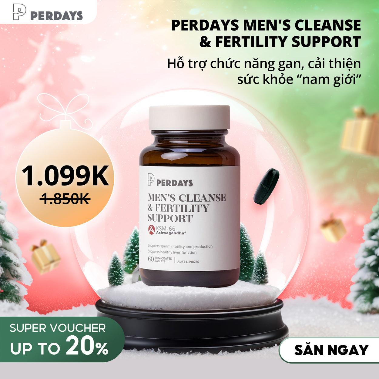 Viên Uống Hỗ Trợ Nam Giới - PERDAYS Men's Cleanse & Fertility Support
